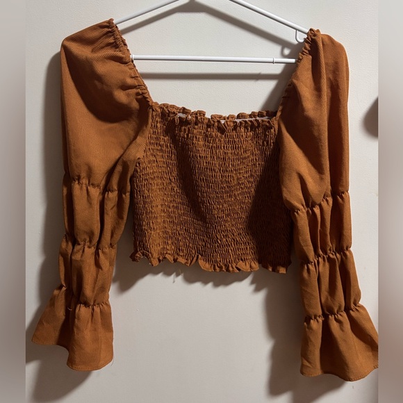 Brown Ribbed Long sleeve Blouse - Picture 2 of 2